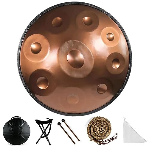 Handtrommel 9/10/12 Noten Edelstahl Handpan Drum Kurd Minor 440 Hz Mit Weicher -Tasch, 56 Cm Handpan-Drum-Instrument Für Erwachsene Percussion (Color : Gold - 9 Notes)