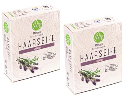 Mara Naturkosmetik - Feste Haarseife Lavendel – Pflegende Wellness Reinigung ohne Palmöl für Frauen & Männer – Naturseife - Nachhaltig, vegan, bio, umweltfreundlich, handgemacht & zertifiziert 2x90g