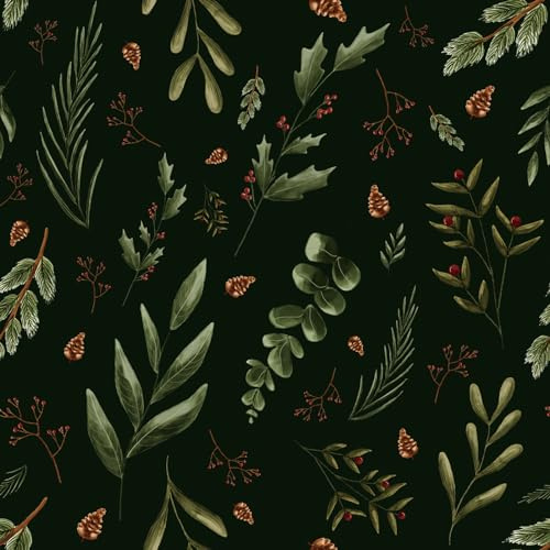 VaryFloral Blumentapete Tannenzapfen Botanisch 30.5cmx300cm Möbelfolie Selbstklebend Tapete Blumen Vintage Selbstklebende Tapete Schwarz Wald Blätter Fototapete Wohnzimmer Zimmer Kabinett Schublade