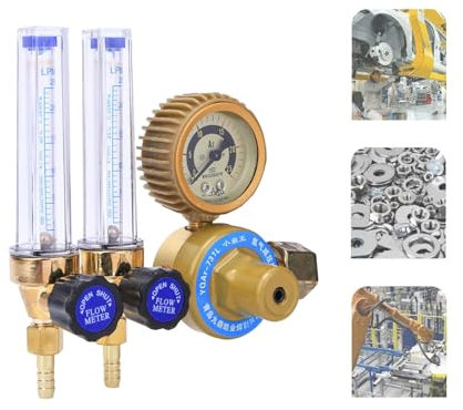 Argon/CO2 Regulator Gas Flow Meter,Outlet Pressure 0.25MPa Dual Tube Pressure Reducer Gas Regulator Gauge Welding Weld Double Gauge Meter Welding Accessory