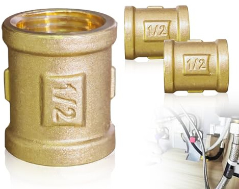 Lhbwhiz 2 Stück 1/2 Zoll Muffe,Messing Innengewinde Verbindungsstück,doppelnippel Guss Muffe,Messingfittings,Gewindefitting,für Rohranschluss Trinkwassersystem(Gold)