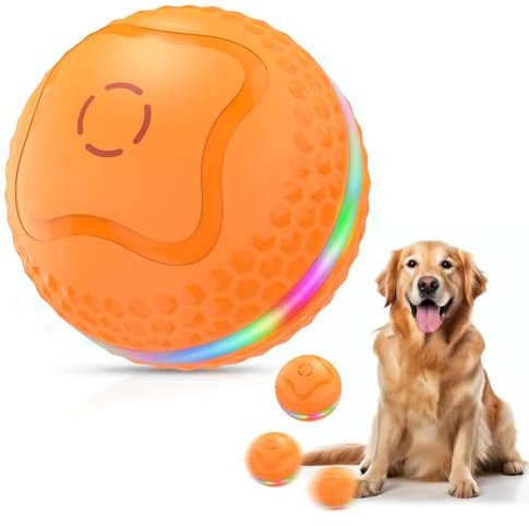 Osinaga Interaktives Hundespielzeug Hundeball, Langlebiges, Bewegungsaktiviertes, Automatisch Rollendes Ballspielzeug für Mittlere/große Hunde mit LED-Blinklicht (Orange)