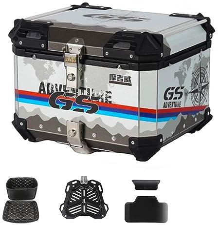 Topcase Motorradkoffer Wasserdicht Top Case 36L 45L 55L 65L Universal Roller Koffer Aluminium Motorrad Heckbox Helmkoffer Aufbewahrungsbox Rollerkoffer Mit Sicherheitsschloss(Silver flower,55L)