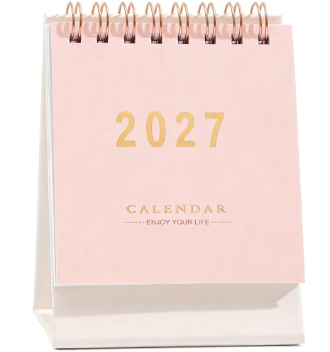 Mini Desk Calendar 2026-2027, Standing Flip Academic Year Small Desk Calendar- Use July 2026 to Dec 2027 Monthly Desktop Calendar- Thick Paper Twin-Wire Binding for Home or Office (Pink)