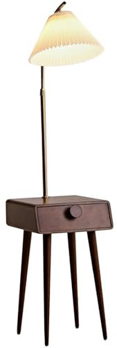AnYaBinni Lampe sur Pied Trépied en Bois Massif avec Tiroir, Réglage de la Luminosité sur 3 Températures de Couleur, Abat-Jour Amovible, Réglable en Hauteur Lampadaire pour Salon, Chambre, Balcon
