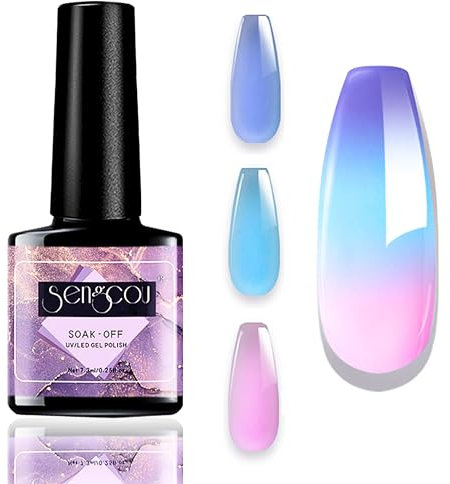 Temperatur Farbwechsel UV Gel Nagellack Rosa Lila Blau – 7.3ml Thermo Gel Nagellack, Sunlight Sensitive Nail polish UV LED Soak Off, Langhaltender Glanz, für Gelnägel Mehrfarbig Nail Art (Pastellblau)