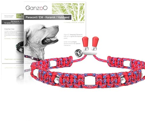 Ganzoo EM Keramik Hunde-Halsband Paracord 550 Zierhalsband, Anemone, mit Zier-Perlen und EM Tubes/EM Pipes, Größe L 52-64 cm, verstellbar per Kordelstopper, weich