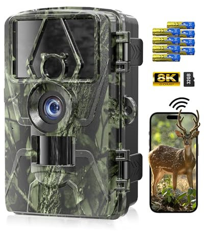 NOXOWL Fototrappola per Animali con Controllo WiFi e APP, Fototrappole per Fauna Selvatica 8K 60MP con Visione Notturna, Grandangolo di 130°, Impermeabile IP66, Foto trappola con Scheda SD da 32GB
