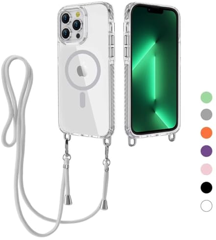 FERLAN Handykette Hülle für iPhone 13 Pro mit Band, Magnetische Transparent Handyhülle Kompatibel mit MagSafe, Necklace Hülle mit Band,Handyhülle für zum Umhängen,Case mit Schnur,Grau
