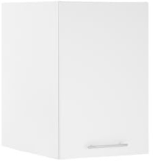 Aufsatzschrank >LAUNDREEZY< Weiß 50x76x68 cm (BxHxT) aus Holzwerkstoff, matt folienbeschichtet, mit Drehtür, beidseitig montierbar, 1 Einlegeboden, Metall-Stangengriff in Silber, zerlegt geliefert
