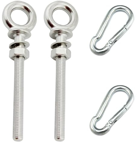 Xiciki 2 Stk Augenschraube M6 x 60mm mit 2 Karabinerhaken, Ringschraube M6 | Ösenschraube 304 Edelstahl, Augbolzen, Ösenschrauben zur Befestigung und Aufhängung, Schraubhaken Augenschrauben M6