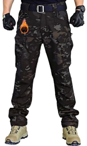 WINKEEY Pantalones de Combate para Hombres Pantalón Outdoor para Hombres Polar Impermeable, Cortaviento Duraderas Grueso y Caliente Pantalones de Trabajo Multibolsillos para Hombre,Camuflaje2 3XL