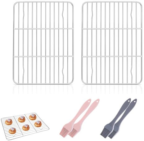 2 Pcs Cooling Racks for Baking Wire Rack, 8.46 * 5.71inch Cooling Rack Baking Rack, Cake Racks for Cooling Used for Cooking Baking Grilling and Drying, High Temperature Resistant Oil Brush