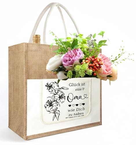 Charfia Oma Jutetasche, Weihnacht Geschenk für Oma, Jutetasche Shopper, Geburtstagsgeschenk für Großmutter, Muttertag, Weihnachten