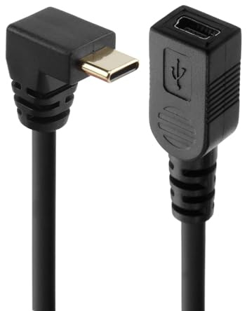 Duluok Cable mini USB a tipo C, 90° USB 3.1 tipo C macho a mini 5 pines B hembra cargador adaptador hembra ordenador portátil para portátiles, cámaras digitales HD y dispositivos de sincronización