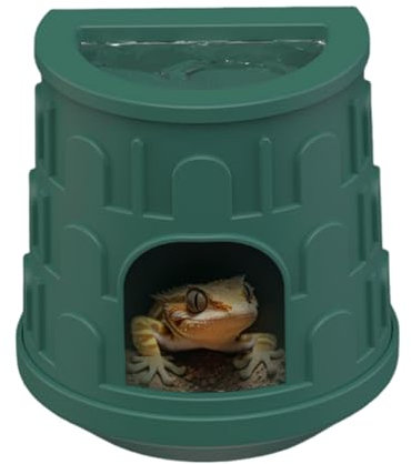 Leopard Gecko Versteck Haus | Gecko Reptilienhaus Versteckhöhle | Abnehmbare Landschaft Ornament Lebensraum Dekoration mit Top Futter Wasserbecken für Spinnen, Grüner Leguan