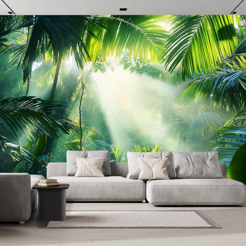 DLERFLOVR Papier Peint Panoramique Forêt Tropicale Humide - 350x250cm Soie Fresque Murale Exotique, Grandes Murales Poster pour Salon, Chambre, Décoration Murale