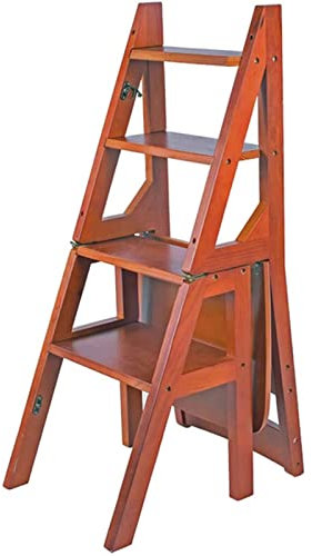 Step Stool Wooden Folding Step Stool Portable Ladder Chair Stool Multifunction Stepladder Stairway Chair 4 Steps/Brown