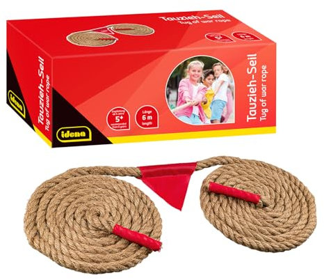 Idena 40382 - Jeu de Corde tir à la Corde Outdoor, Longueur 6 m, diamètre 20 mm, Drapeau Amovible, extrémités renforcées, Jeux de Jardin pour Adultes et Enfants à partir de 5 Ans