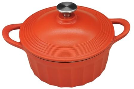 CVNIMV Pirofila in ghisa Smaltata con Coperchio, per cuocere Il Pane, per Cucinare, per Forno Rotondo per Il Pane, con Doppi Manici (Rosso Opaco)