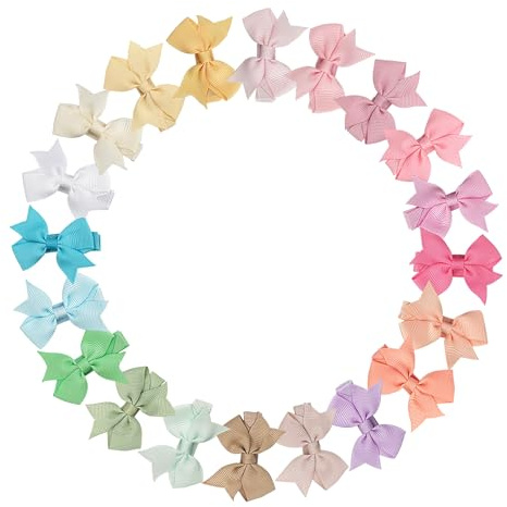 JOYOYO 20 Pcs Baby Hair Clips and Bows - 2 Inch Small Size Craft Ribbon Clips for Fine Hair, Full Ribbon Covered