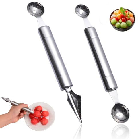 2 Stk Kugelausstecher und Schnitzwerkzeug,Fruchtschnitzwerkzeug Melonenlöffel,Melonenausstecher Kugeln für Verschiedene Früchte,Obstschnitzmesser,Samenentferner,Edelstahl Küchenwerkzeug für DIY Salate