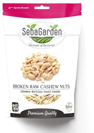 Broken Raw Cashew Nuts 1kg – Large Kaju Pieces | W320/W240 Grade | Fresh, Unsalted, Natural | Resealable Ziplock Pouch | Ideal for Cooking, Baking & Sweets