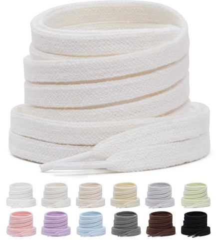 Puzeam 2 Pairs Cotton Flat Shoe Laces, 8mm Shoelaces | Sturdy and stay tied all day,double layer cross weaven replacement strings. 18 colors, 7 lengths for sneakers, athletic shoes