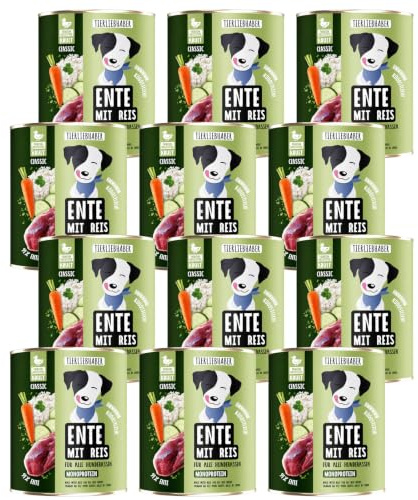 Hundefutter Nass 800g Ente & Reis – Hunde Nassfutter 12x800g Dog Food | Tierärztlich entwickeltes Nassfutter für Hunde mit 91% Fleischanteil – Hunde Futter leicht verdaulich von TIERLIEBHABER