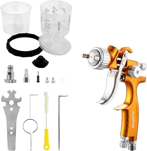 PORPHIS LVLP Automotive Refinishing Spray Gun MPH-338 0.8mm Nozzle Paint Spray Gun, Yellow
