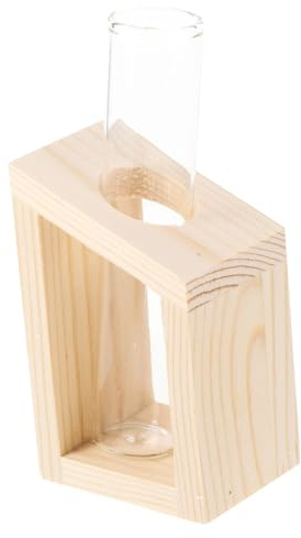 EPIGEIST Kleiner Hängender Glasblumenvase mit Klarem Reagenzglas und Vintage Holzständer Dekoratives Pflanzenterrarium für Zimmer Büro und Zuhause für Wasserpflanzen und Anzuchtstation