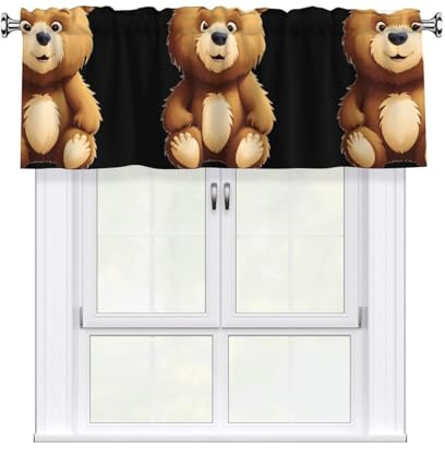 WHJSHOP Fluffy Bear Pattern Short Curtains with Valance Rod 54x18in - Curtain Valance Kitchen Bathroom Laundry Room Studio - Home Decor