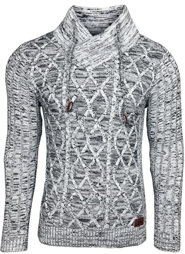 Subliminal Mode Pull Homme Grosse Maille Col Montant - Style Basique - Pull Over Tricoté Hiver Col ChaleManches Longues - Idée Cadeau BX292 - Blanc et Noir 3XL