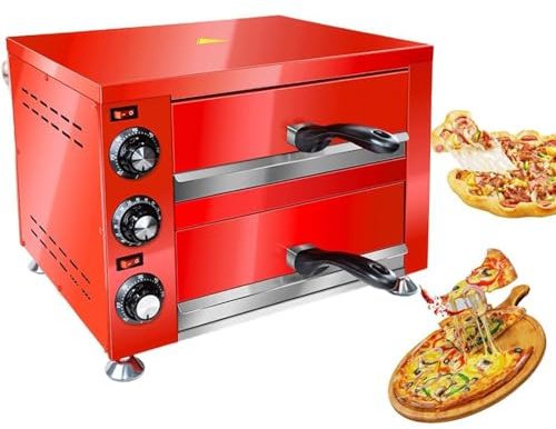 Four à pizza double professionnel 2200 W 12 pouces en acier inoxydable pour pizza, four à pizza et snacks de comptoir électrique, four à pizza d'intérieur polyvalent pour restaurant, rôtisserie de b
