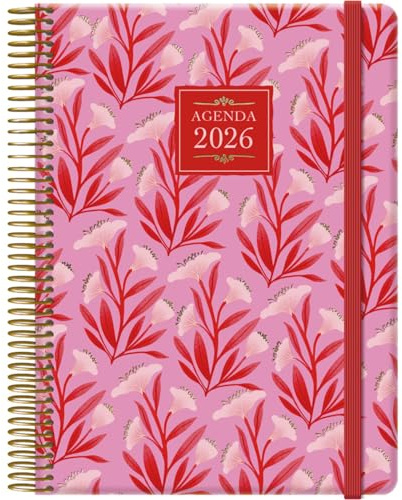 Dohe - Agenda 2026 - Día Página, Tamaño A5 (15x21 cm), Tapa Dura, Cierre de Espiral y Goma Elástica, 12 Meses Enero a Diciembre, 4 Páginas de Pegatinas, Planificador Anual en Español - Charm Lady