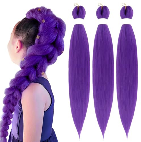 Xbessc 3 Pièce Rajout Cheveux Tresses Violet 76cm Extensions Cheveux | Africaine Meches pour Tresses en Soie Yaki Texture Braids Meches Cheveu x Pour La Fête Halloween Costume Cosplay