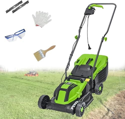 Zowdrix Tondeuse à Gazon éLectrique avec Sac De Ramassage, PoignéE Pliable, Hauteur De Coupe RéGlable, Tondeuse à Gazon Filaire pour Jardin 2100W/32CM-Cord45M