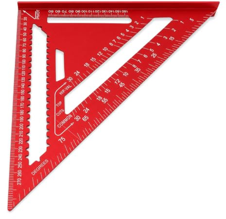 YUEHISY Rafter Square, Aluminum 12 Inch Triangle Measuring Tool, Multifunction Protractor for Woodworking, Lightweight and Ergonomic Design
