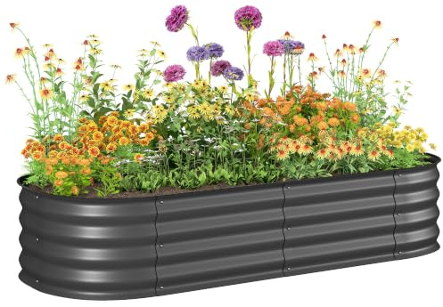 Outsunny Jardinière Surélevée en Acier Modulable 150x62x30cm Gris Foncé | Carré Potager de Jardin, pour Légumes, Plantes, Fleurs