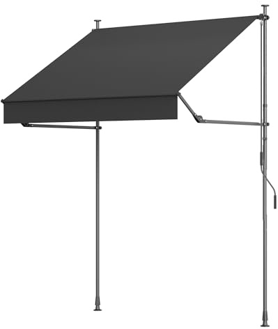 BelleMax Klemmmarkise ohne Bohren mit Handkurbel, Balkonmarkise mit Faltbarem Seitenarm, UV-Schutz & Sonnenschutz, Wasserdicht Höhenverstellbar, Dunkelgrau 350 cm x (125 + 25) cm