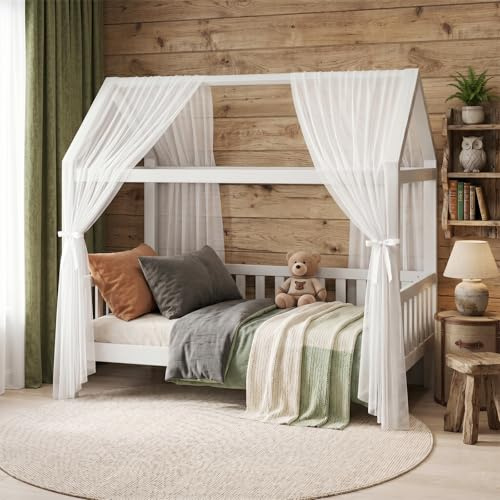 MIUUIPI 2 Stück Hausbett Himmel, 150 x 350 cm Himmelbett Vorhänge aus Polyester, atmungsaktiv & pflegeleicht Betthimmel für Hausbett, Kinderzimmer Deko Vorhang für Mädchen & Jungen (Weiß)