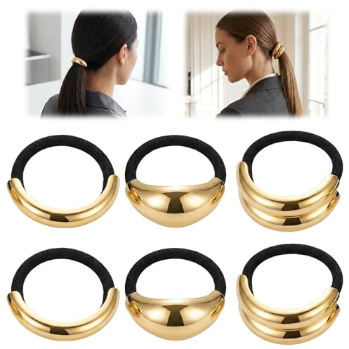 6 gomas para el pelo doradas de metal, 3 estilos, para mujeres y niñas, accesorios para el cabello para la vida cotidiana, deportes y aprendizaje
