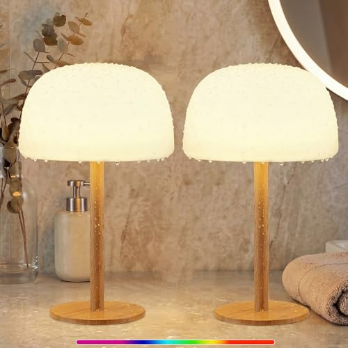 AmazeFun IP65 Waterproof Shower Lamp Bathroom lamp - 7500mAh Rechargeable Table Lamp, RGB 15 Colors & 3 Color Temperature Touch Dimmable, Shower Lamp for Inside Shower, Bathtub, Outdoor, 2Pcs