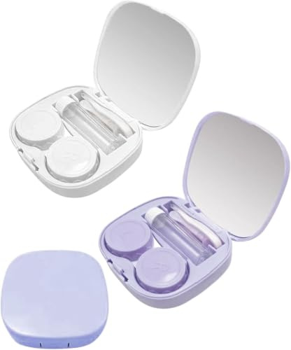 BENBIYO 2 Piezas Portalentillas,Estuche Lentillas, Porta Lentillas Pequeño,Cajas Lentes De Contacto, Porta Lentillas De Colores Con Espejo, Pinzas, Quita Lentillas Y Botella De Solución(2 Colores)
