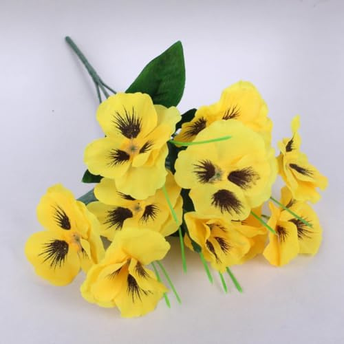 Silk Artificial Pansy Flowers Realistic Fake/Blooms for Home Garden Office/Wedding Party Centerpiece Vase Floral Arrangement Decor/(Yellow)