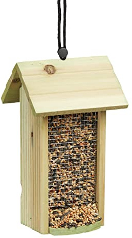 Relaxdays Mangiatoia per uccelli in legno da appendere senza supporto HLP: 26 x 15 x 15 cm ca. casetta uccellini verde