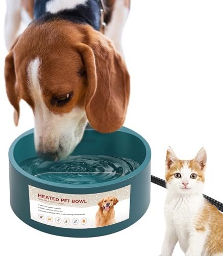NAMSAN Heated Pet Bowl Outdoor Heated Dog Water Bowl Thermal-Bowl Livestock Heating Dish Provide Drinkable Water in Sub-Freezing Temperature for Cats, Chickens, Squirrels