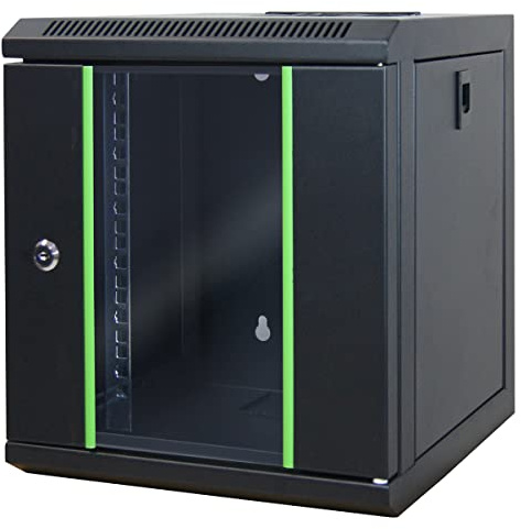 WAYTEX 37483 - Caja de Red (10 Pulgadas, 6U, Montaje en Pared, bahía de elaboración, 310 x 300 x 350 mm, con Puerta de Cristal con Cerradura, Color Negro