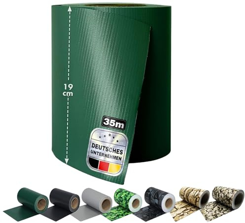 Floordirekt Sichtschutzstreifen 19 cm x 35 m mit Befestigungsclipse | Sichtschutzfolie | Windschutz | Stabmattenzaun | Gartenzaun | Blickdicht | Für Gittermatten-Zäune | (Grün)
