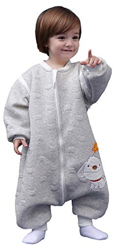 Sovsäck baby lång ärm vinter barnsovsäck, hundmönster baby sovsäck med fötter bomull pojke flicka unisex året runt pyjamas. (S: 80 cm 0–16 månad, grå)